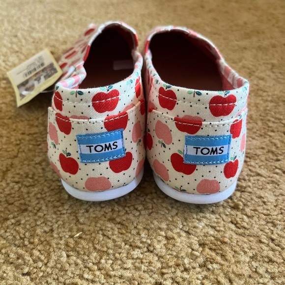 TOMS Natural Canvas Slip-Ons with Red & Pink Apple Print - Picture 3 of 7